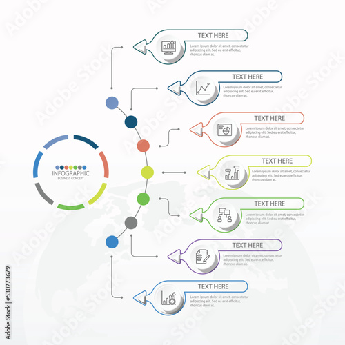 Circle infographic template with 7 steps, process or options, process chart, Used for process diagram, presentations, workflow layout, flow chart, infograph. Vector eps10 illustration.