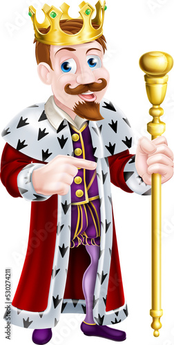 Friendly Cartoon King Pointing