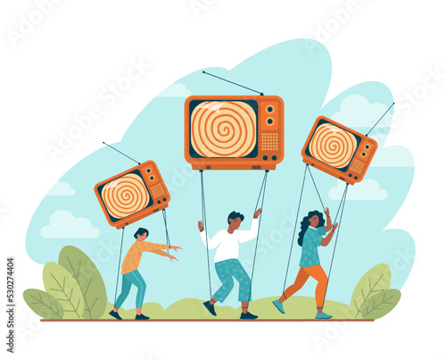 Manipulation and control over people concept. Puppet masters' hands i