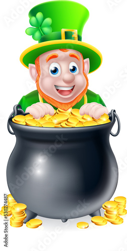 Cartoon Leprechaun and Pot of Gold photo