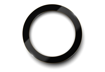 Black ring PNG. Glossy luxury dark and golden line frame. Round border for photo, picture, congratulations, logo header. Realistic glass frame with reflection gold edge on transparent background