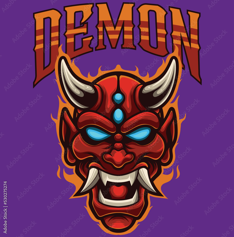 Naklejka premium Vector Illustration of Red Devil Mask in Vintage Style