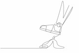 Continuous one line drawing robot leg step on business banana peel. Imminent danger, banana peel underfoot. Business risk. Humanoid robotic cybernetic organism. Single line design vector illustration