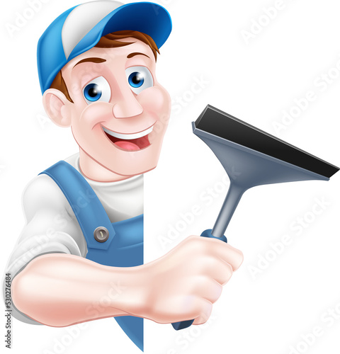 Window Cleaner Holding Squeegee photo