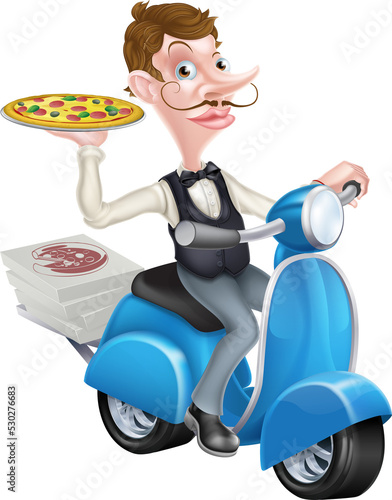 Cartoon Waiter on Scooter M...