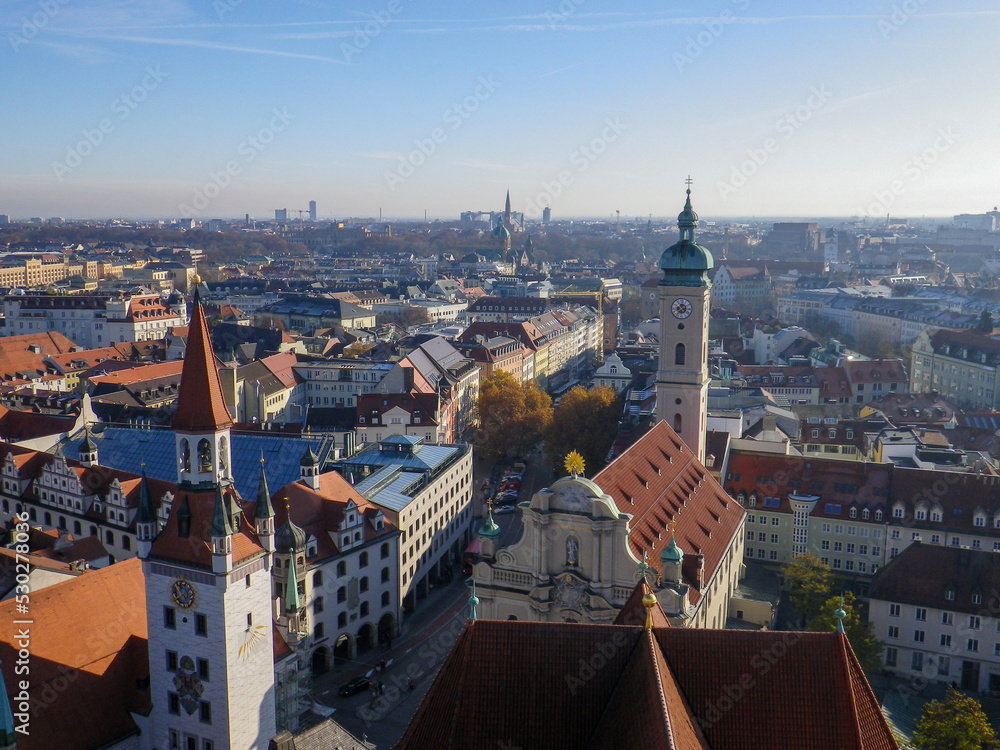 Panorama view over the roofs of Munich, Germany