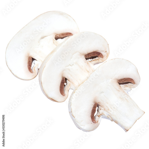 Sliced white champignon mushrooms isolated