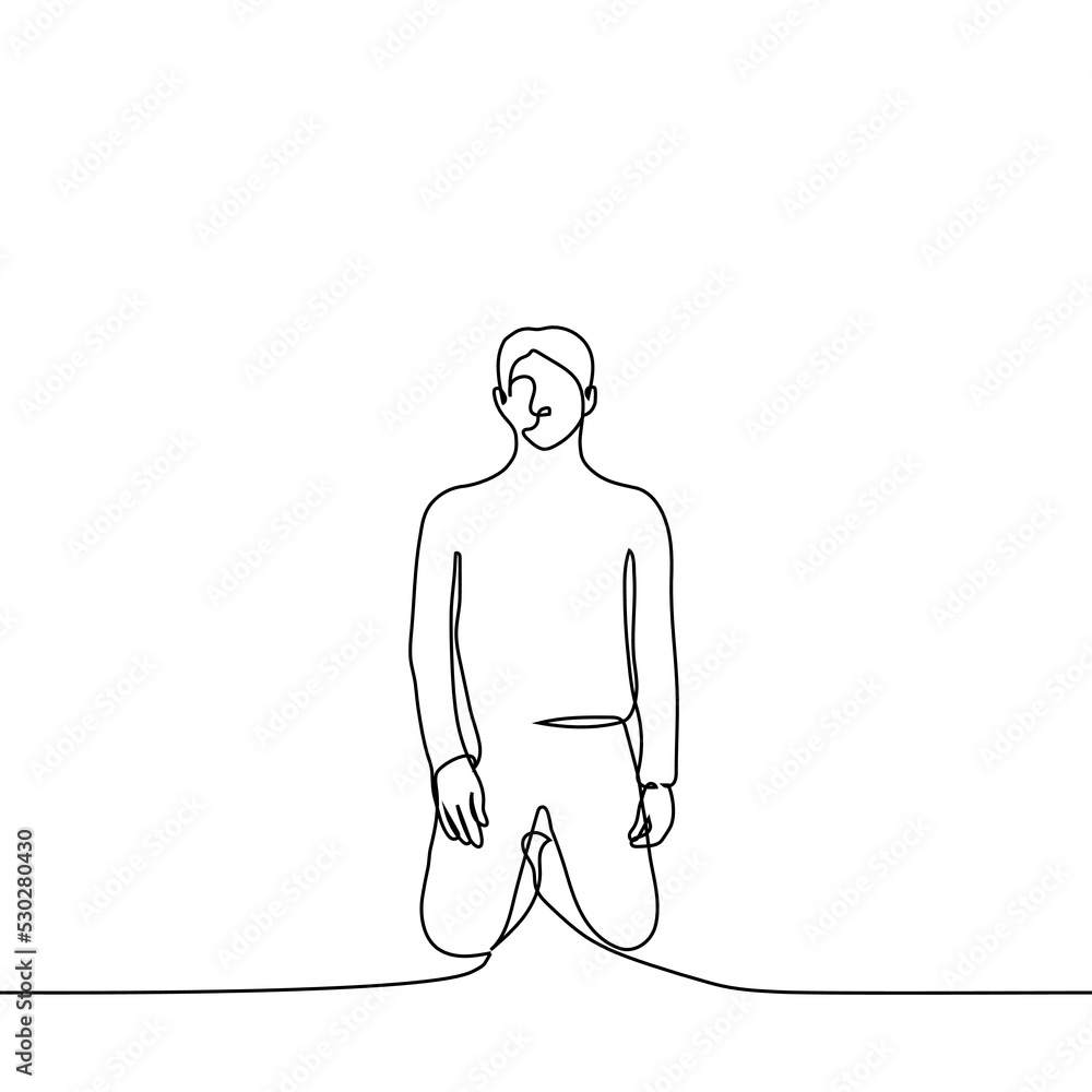 man kneeling - one line drawing vector. concept kneel, beg, humiliate, submissive