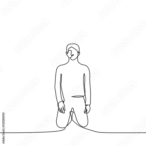Slika na platnu man kneeling - one line drawing vector