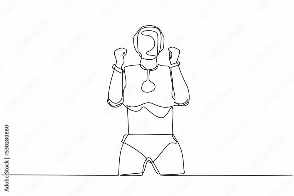 Single continuous line drawing robot standing with both hands do ...