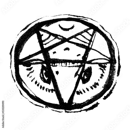 Vector isolated file with pentagram. Pentacle - brush stroke vintage art. Satan star moon.