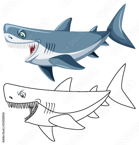 Shark cartoon character with its doodle outline