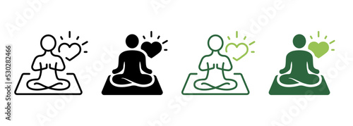 Mantra Yoga Silhouette and Line Icon. Meditate Relax Pictogram. Spiritual Chakra Zen Icon. Calm Aura Galaxy Serenity and Health Body. Meditation Logo. Editable Stroke. Isolated Vector Illustration