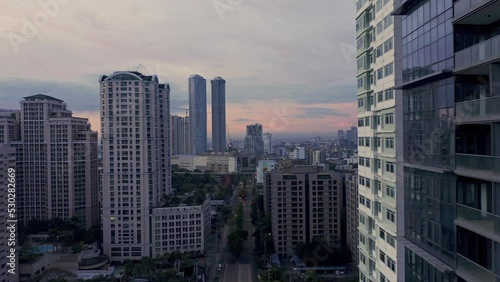 Meralco Ave drone footage showing buildings from Ortigas Center on the right and on the left captured the Renaissance 2000 Tower.  photo