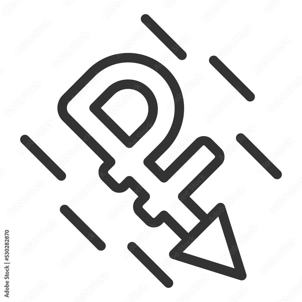 The ruble is going down - icon, illustration on white background, outline style The ruble is going down - icon, illustration on white background, outline style