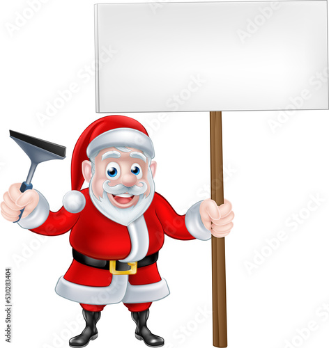 Cartoon Santa Holding Squeegee and Sign photo