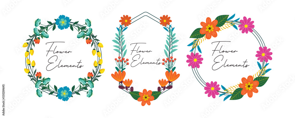 Spring frame flower. Set of frame circle flower. Wedding or invitation flower concept