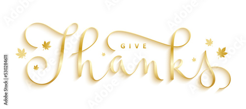 GIVE THANKS metallic gold vector brush calligraphy banner with swashes