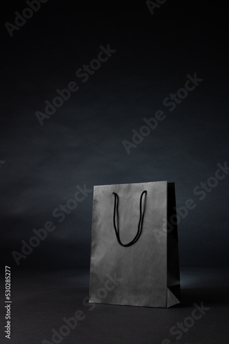 Composition of gray paper shopping bag on gray background
