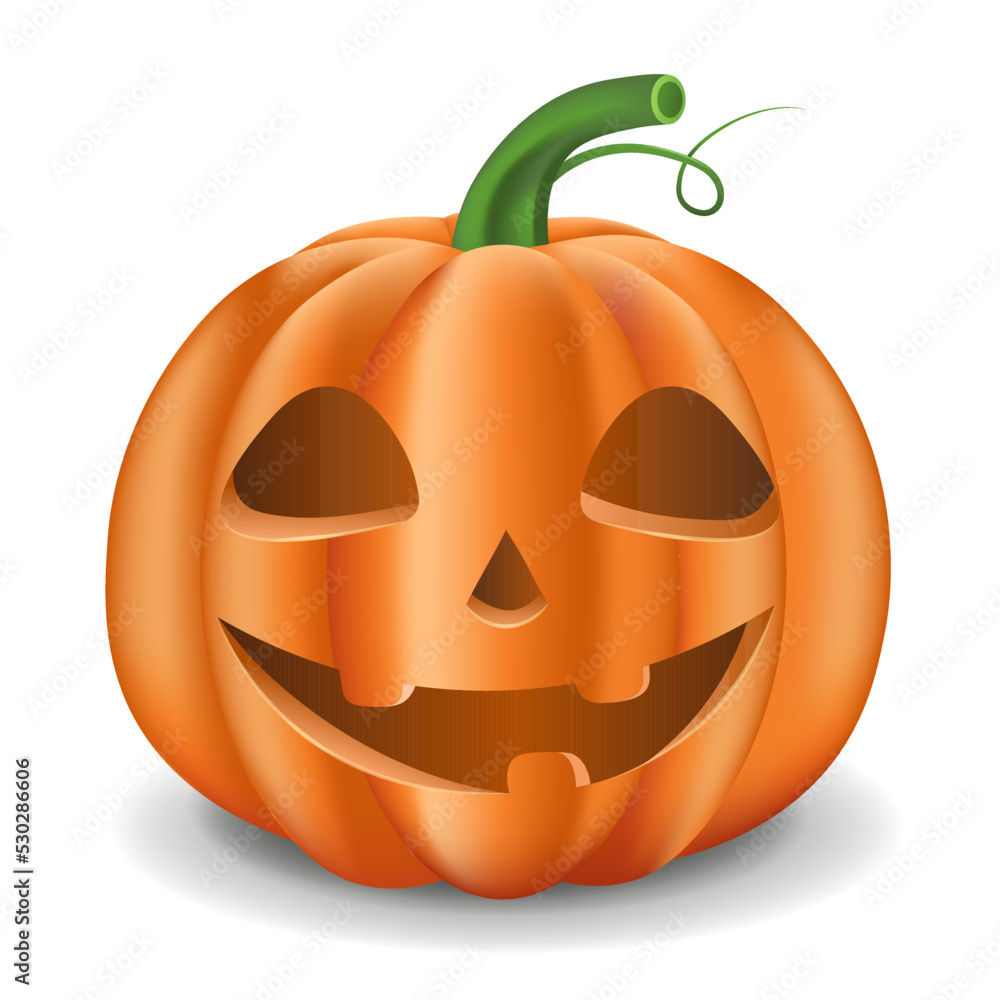 Fototapeta premium Halloween pumpkin smiles on a white background. Jack-o-lantern. Halloween attribute. Isolated vector illustration.
