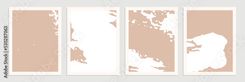 Set of abstract organic shapes, lines and textures in white on neutral nude and beige background.