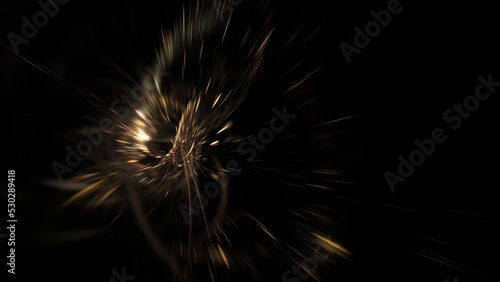 Abstract golden fireworks. Fantastic space background. Digital fractal art. 3d rendering.