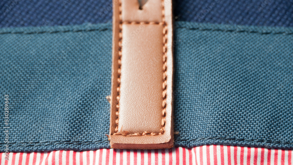 custom made wallpaper toronto digitalCorrea de cuero en tejido denim azul sobre estampado a rayas