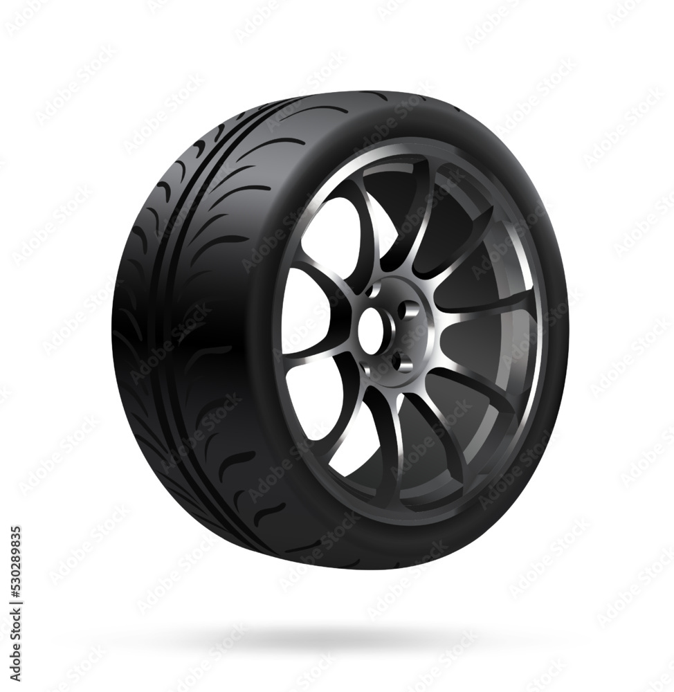 Vector illustration, car wheel, steering wheel realistic 3d icon Vector illustration, car wheel, steering wheel realistic 3d icon
