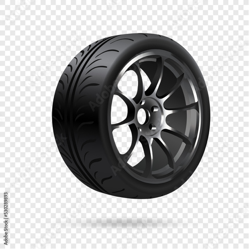 Vector illustration, car wheel, steering wheel realistic 3d icon