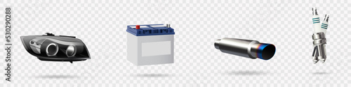Vector illustration, car parts icons set, realistic 3d