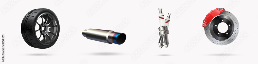 Vector illustration, car parts icons set, realistic 3d Vector illustration, car parts icons set, realistic 3d
