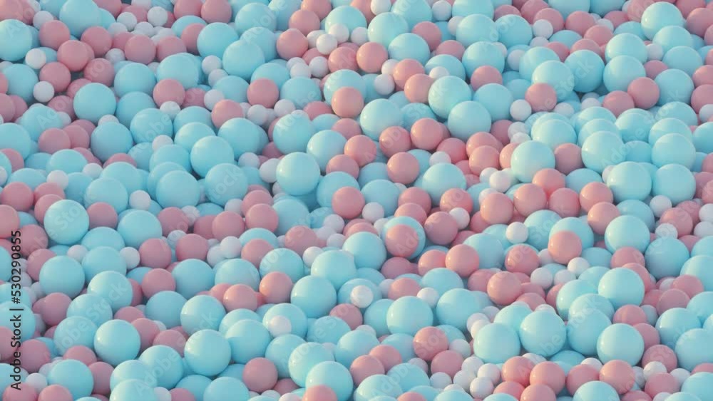 3D render animation with blue and pink bubbles moving. Nice 3d spheres with reflection. 3D render animation with blue and pink bubbles moving. Nice 3d spheres with reflection.