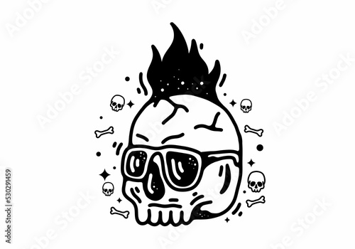 Skull wearing sunglasses Black and white line art mono line tattoo