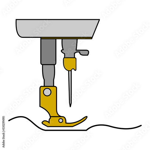 Industrial sewing machine needle steel presser foot for sew fabric cloth on white background hand drawing icon flat vector design.