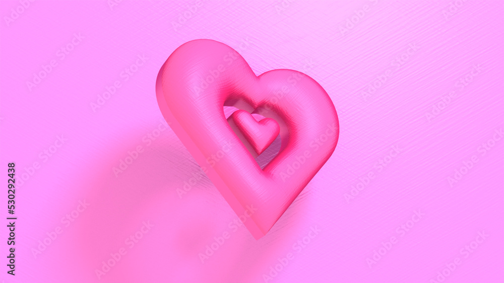 3d illustration pink heart on pink background