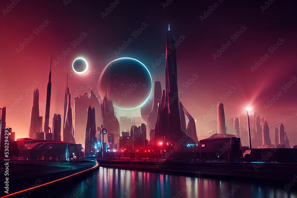 Cyberpunk City, Abstract Illustration, Futuristic City, Dystoptic Artwork  at Night, 4k Wallpaper, Stock Illustration - Illustration of abstract,  architecture: 253157452