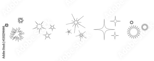 Clean shining icons. Sparkle Twinkle Sign. Flash symbol. Twinkle star shapes vector design. Vector illustration on white bachground.
