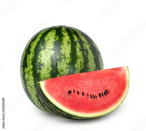 fresh ripe watermelon and sliced (half) isolated on white background