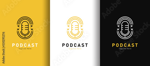 Detailed podcast logo on different colored background