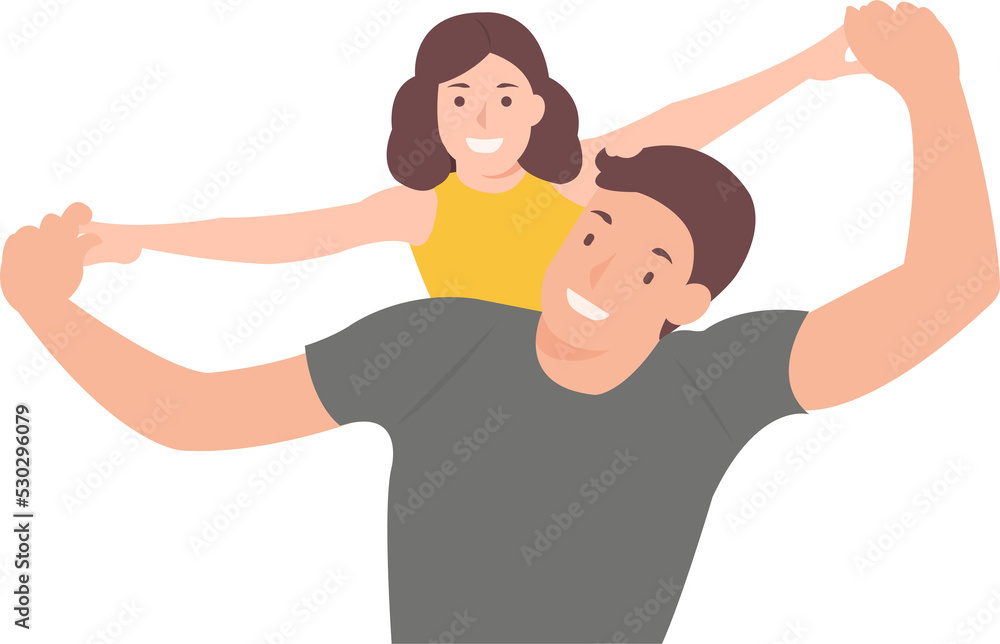 Cartoon daily life people character father carrying daughter on the back
