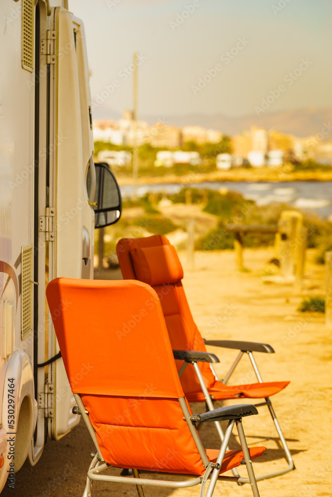 Tourist chair on beach at caravan.