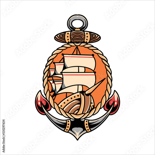 sailor ship tattoo vector design