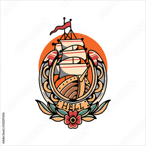 sailor ship tattoo vector design