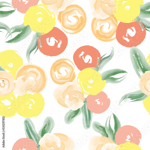 Fototapeta Naklejka Na Ścianę i Meble -  Cute cartoon abstract roses on the white background. Seamless pattern design for textile products, polygraphy, wallpapers.