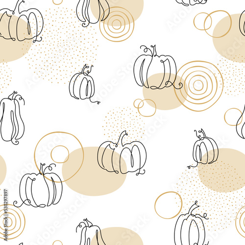 Beautiful pumpkin thanksgiving seamless pattern, oneline pumpkins hand drawn background, great for seasonal textile prints, holiday banners, backdrops or wallpapers - vector surface
