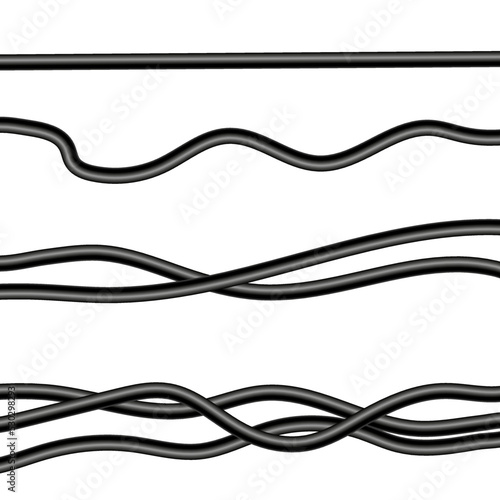 Set of Black Cables Isolated on White Background.