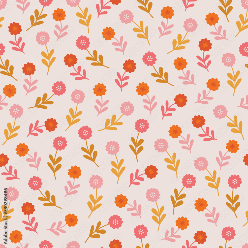 Floral seamless pattern with small flowers on white background