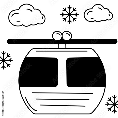 Aerial tramway Concept, Cable Car with Snowy Weather Vector Icon Design, Travel and Tourism Symbol, Holiday and Vacation Sign, Discovery and exploration Stock,  Alpine regions transport illustration, 