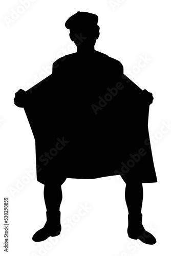 Flashing man in coat silhouette vector on white background