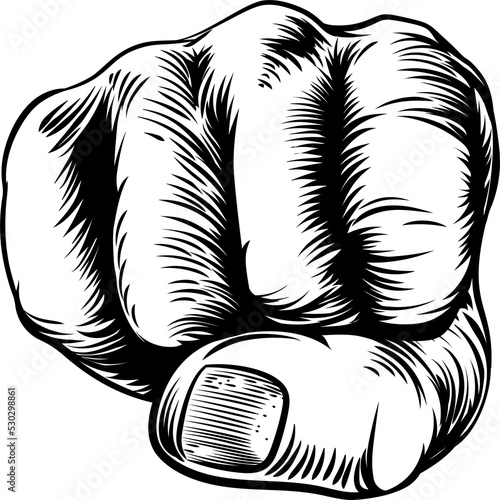 Woodcut Etching Fist Hand